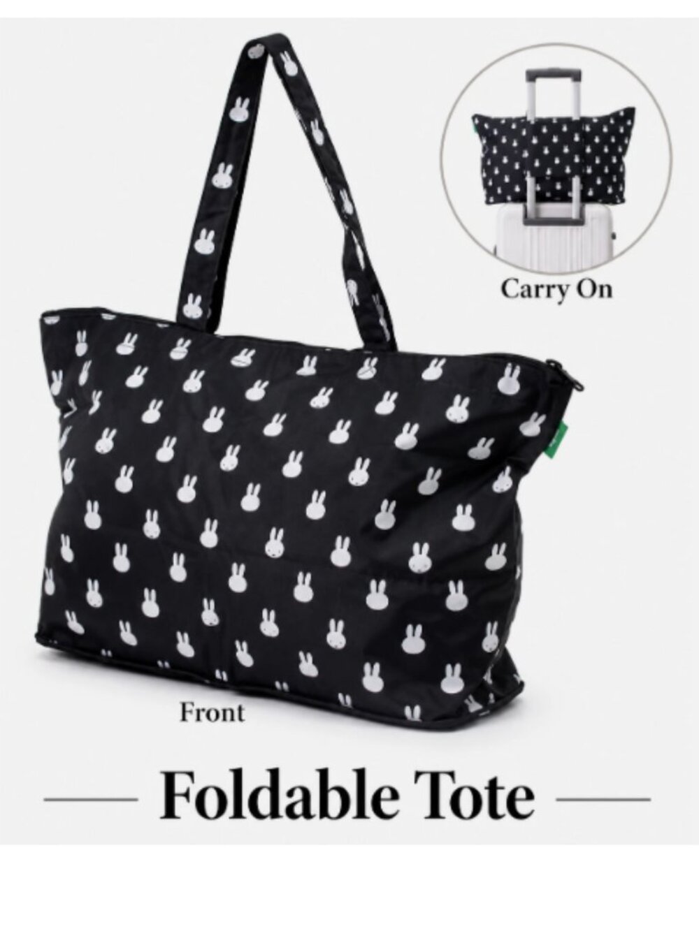 NWT Miffy Large Foldable Carry On Duffle Tote Bag Black Travel Folding Luggage